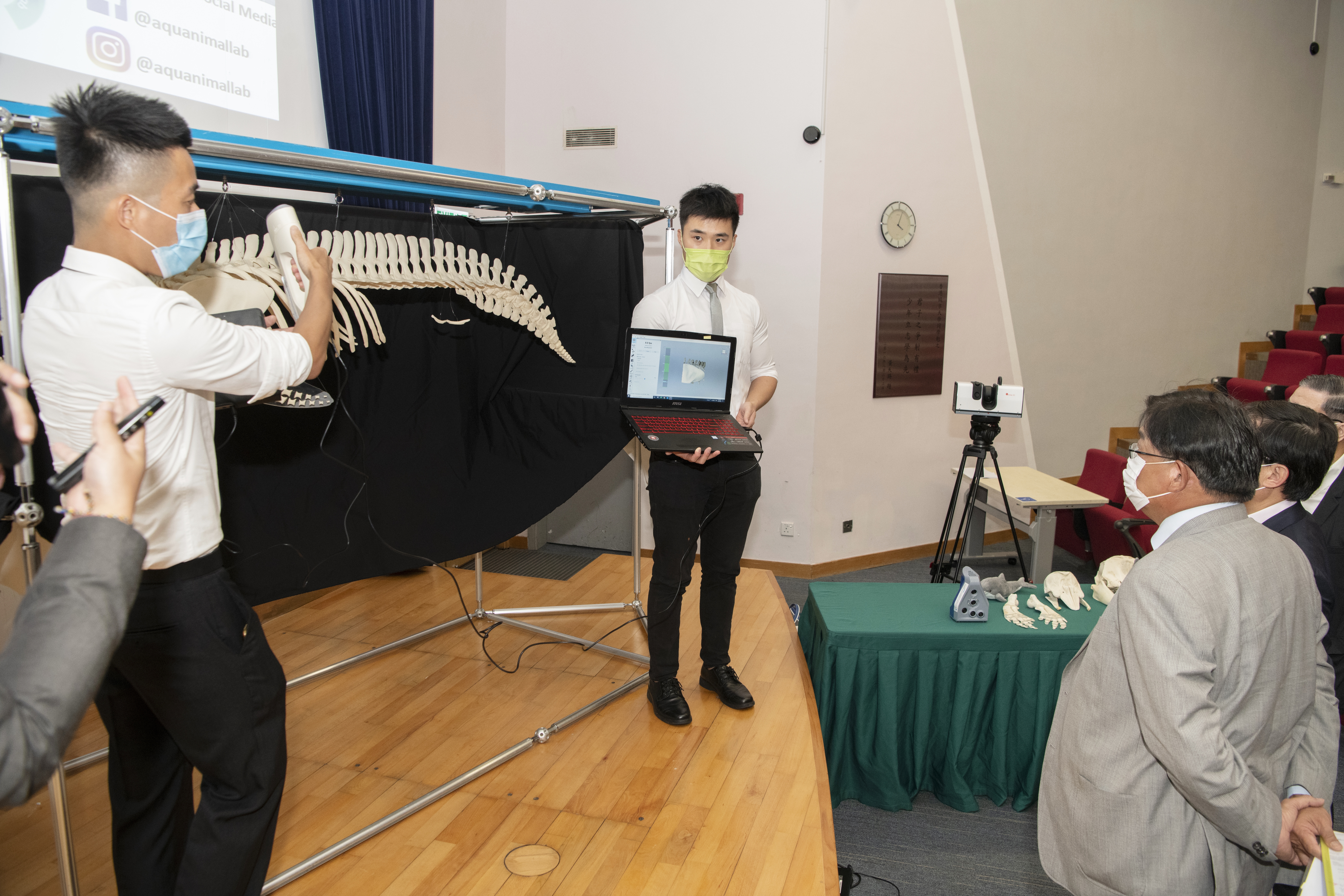 项目团队示范对搁浅鲸豚动物进行影像解剖的方法。