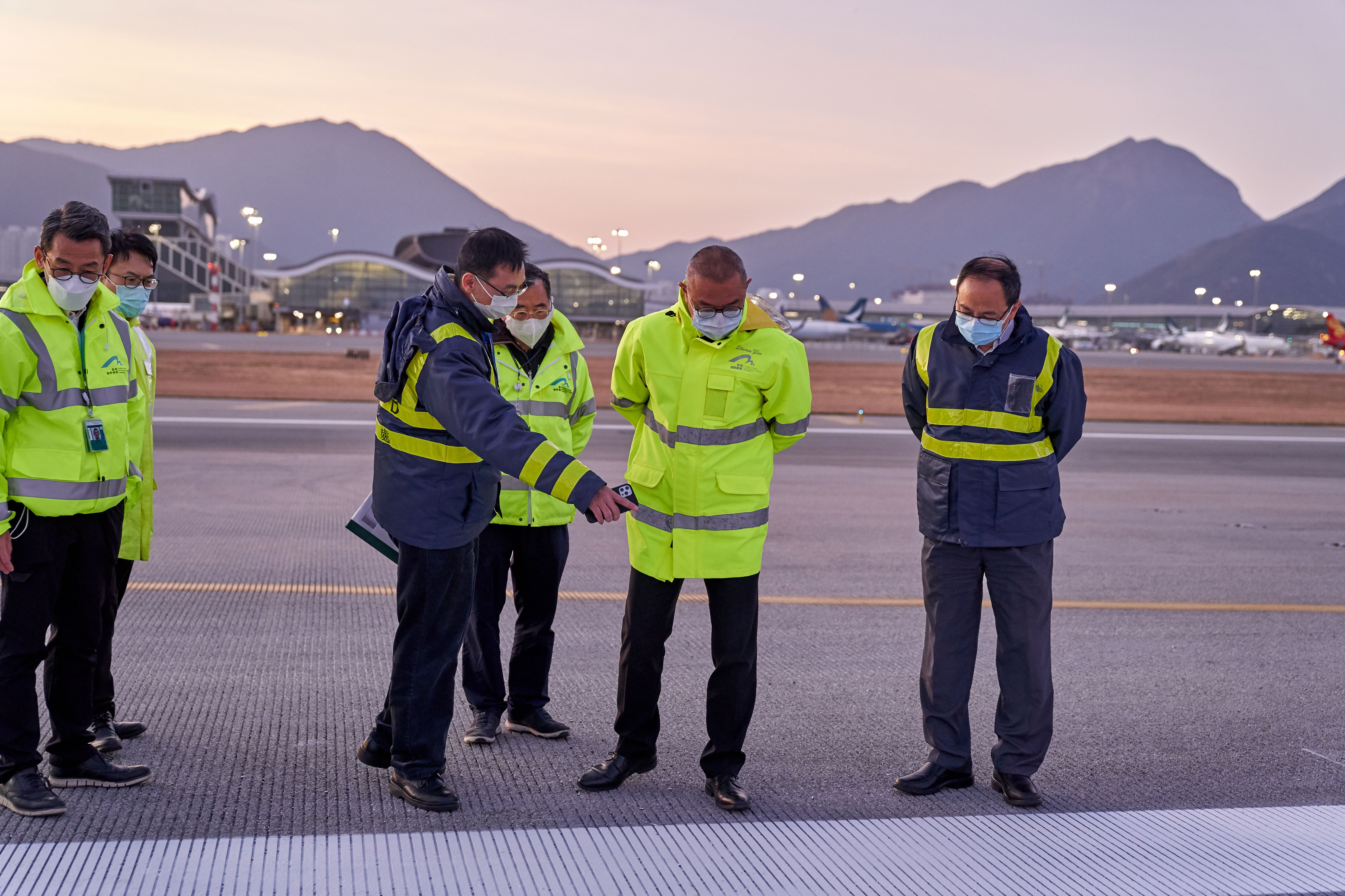 Airport Authority Hong Kong and Civil Aviation Department conduct final inspection of the runway.